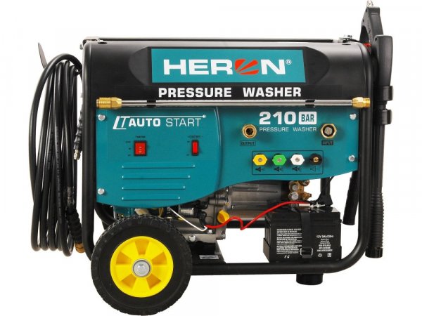 HERON 8896350 vysokotlaký motorový čistič s dálkovým ovládáním, el. startem, samonasáváním vody a šamponovačem, 210bar