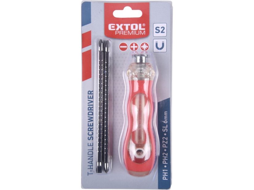 EXTOL PREMIUM 8819150 šroubovák s T-rukojetí a dvěma oboustrannými hroty, 1/4"x 150mm, (-)6mm, PH 1-2,PZ2