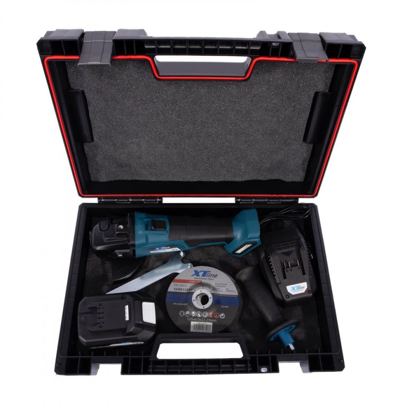 XTline XT102835-1B5B aku úhlová bruska bezuhlíková 125mm, 18V + baterie  5Ah+ nabíječka + box