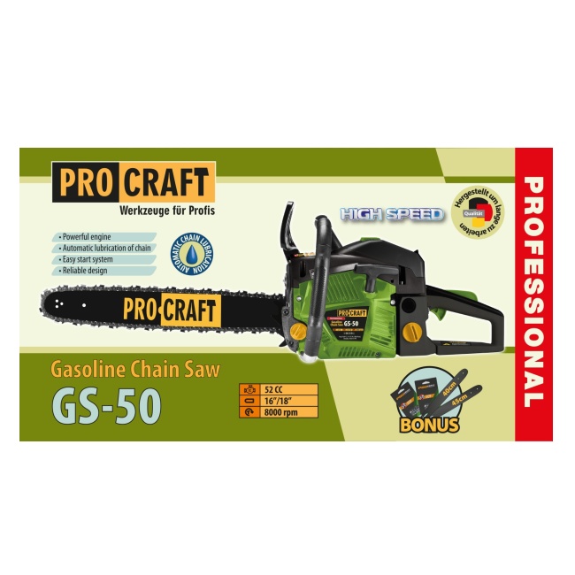 Procraft GS-50/2 benzínová řetězová pila 400/450 mm