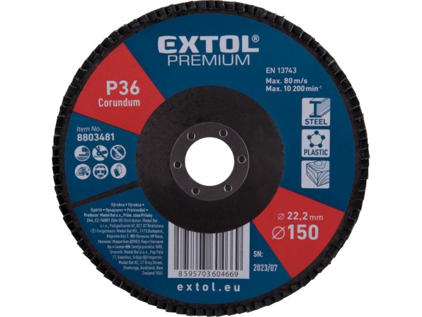 EXTOL PREMIUM kotouč lamelový šikmý korundový, O150mm, P36