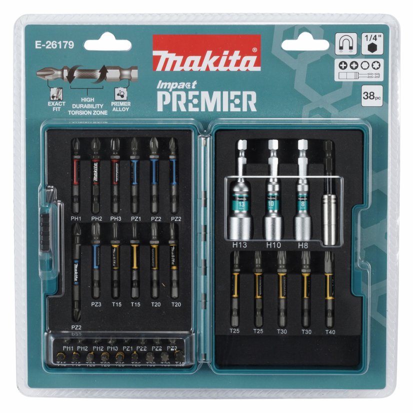 Makita E-26179 sada bitů 1/4" Impact Premier, 38 ks v plastovém obalu