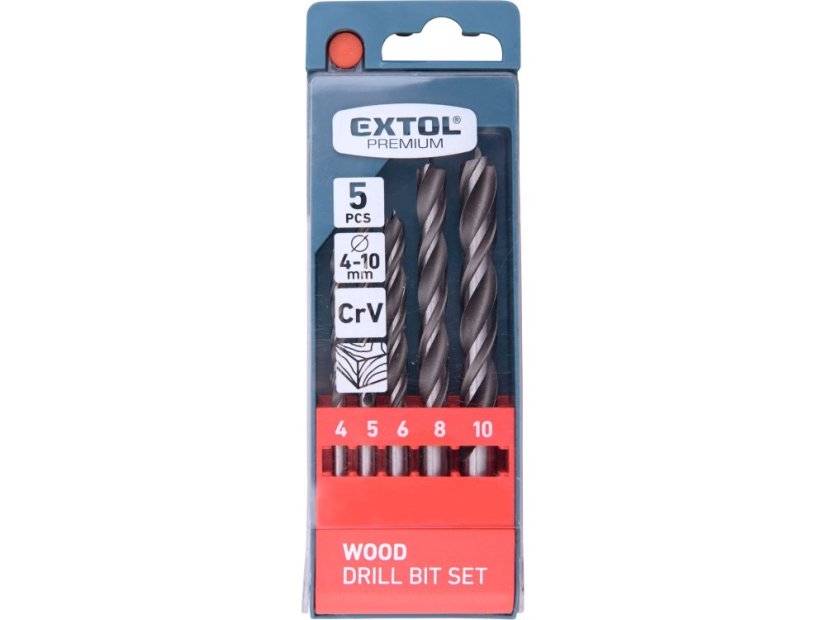 EXTOL PREMIUM 8801220 vrtáky do dřeva, sada 5ks, O 4-10mm, CrV