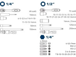 FORTUM 4700011 hlavice nástrčné, sada 60ks, 1/4", 1/2"