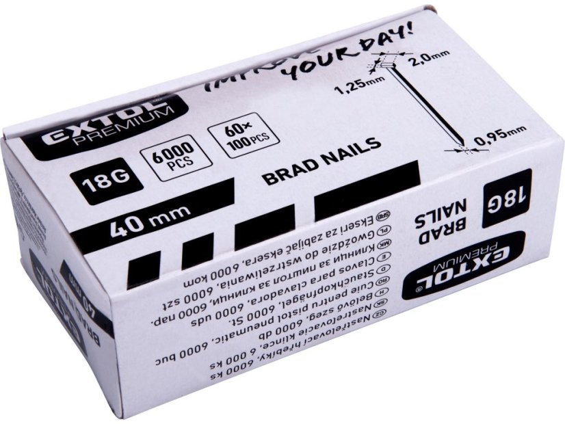 EXTOL PREMIUM 8862617 hřebík nastřelovací, 6000ks, 40mm, 18G, typ F, hlava 2mm, 1,25x0,95mm