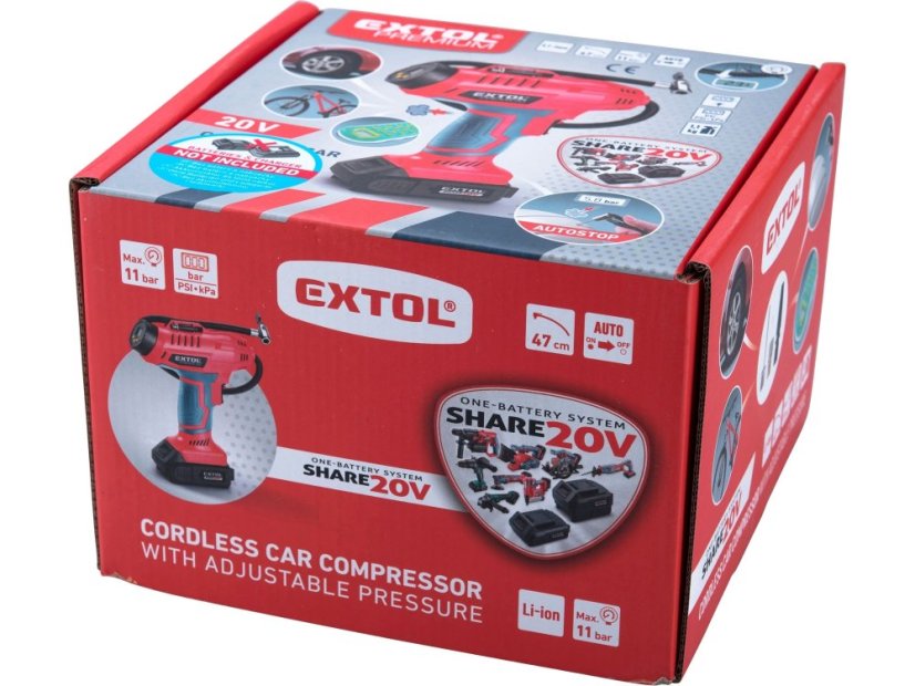 EXTOL PREMIUM 8891875 kompresor domácí aku SHARE20V, 20V Li-ion, bez baterie a nabíječky