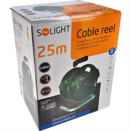 Solight PB11prodlužovací přívod na bubnu, 1 zásuvka, 25m, černý kabel, 3x 1,5mm2