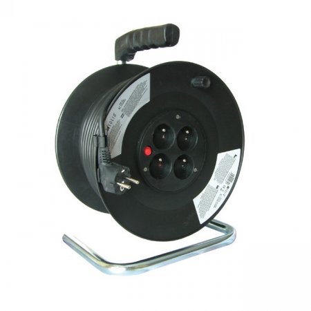 Solight PB02 prodlužovací přívod na bubnu, 4 zásuvky, 50m, černý kabel, 3x1,5mm2