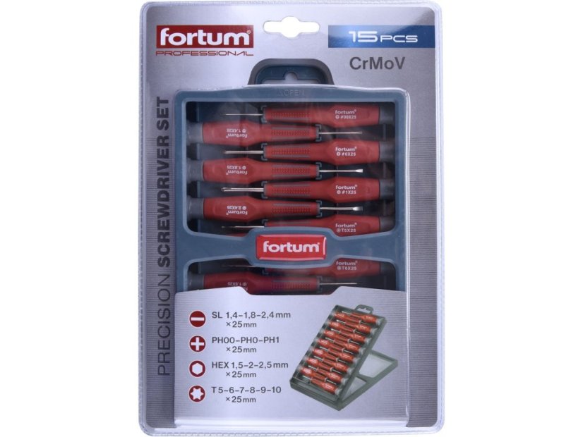 FORTUM 4740802 šroubováky hodinářské, sada 15ks, CrMoV