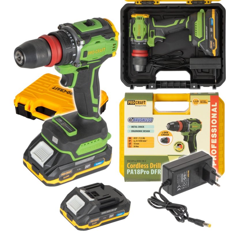 Procraft PA18ProDFR aku šroubovák odnímatelná hlava 20 V 1x1,5 Ah