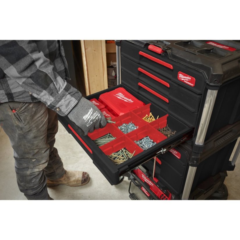 Milwaukee PACKOUT™ box na nářadí se 4 zásuvkami 4932493189
