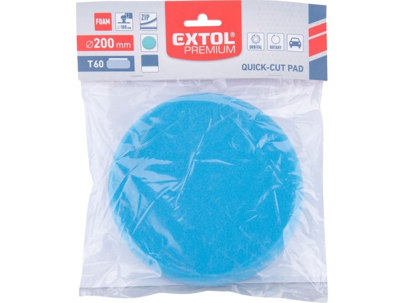 EXTOL PREMIUM 8804516 kotouč leštící pěnový, T60, modrý, ?200x30mm, suchý zip ?180mm