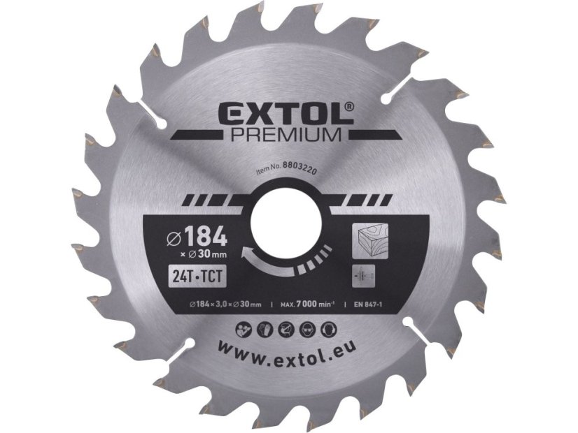 EXTOL PREMIUM 8803220 kotouč pilový s SK plátky, O 184x3,0x30mm, 24T