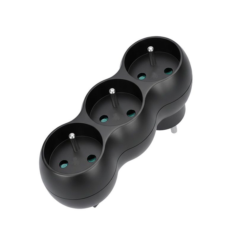 Solight P101B rozbočka s podpěrou, 3 x 10A, matná černá