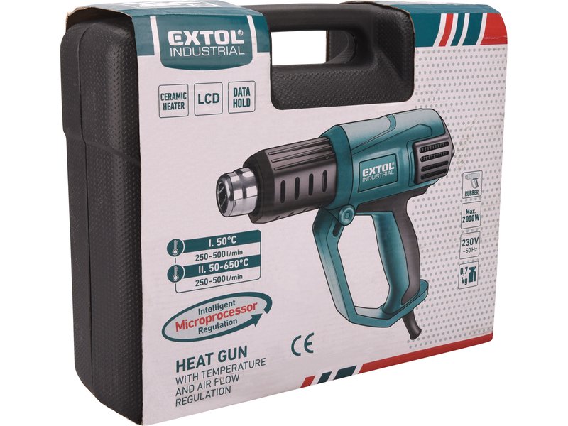 EXTOL INDUSTRIAL 8794800 pistole horkovzdušná s plynulou regulací teploty a proudu vzduchu, 2000W