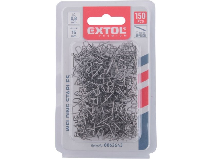 EXTOL PREMIUM 8862643 spony svařovací, 150ks, vlna, ⌀0,8mm, rozteč 15mm