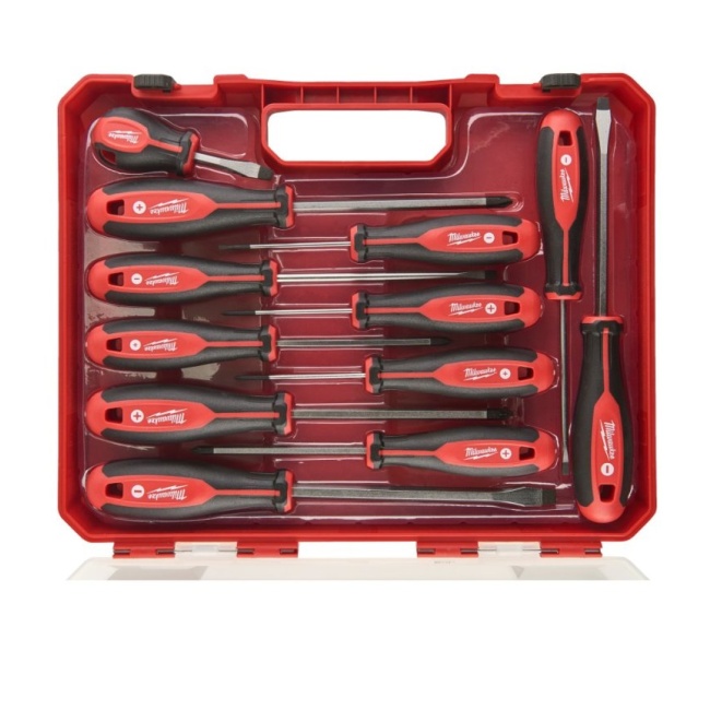 Milwaukee ELVINSET34 M18 FMTIW2P12-0X aku rázový utahovák 1/2" 745 Nm s aretačním čepem + 12 dílná sada šroubováků Tri-lobe bez aku 4933478452