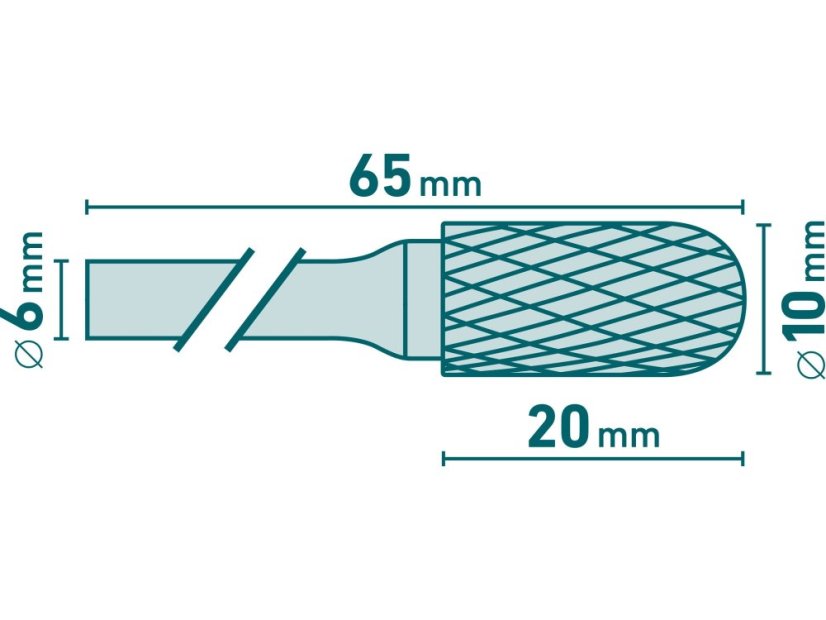 EXTOL INDUSTRIAL 8703724 fréza karbidová, válcová s kulovým čelem, pr.10x20mm/stopka 6mm,sek střední (double-cut)
