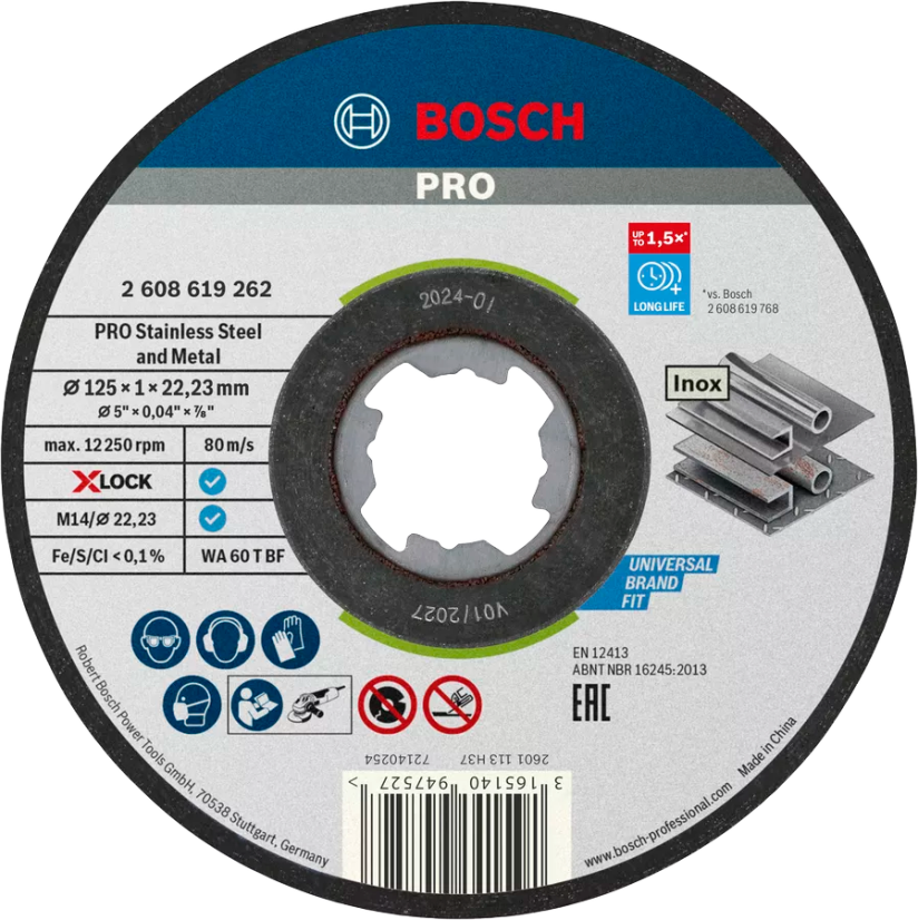 Bosch řezný kotouč 125×1×22,23 mm Standard for Inox 10ks X-LOCK 2608619267