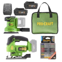 Procraft SPX20BLbb/ST24/BG500 aku sada nářadí PX20BL aku excentrická bruska 125 mm + ST24 aku přímočará pila + taška BG500 20 V 2x4 Ah