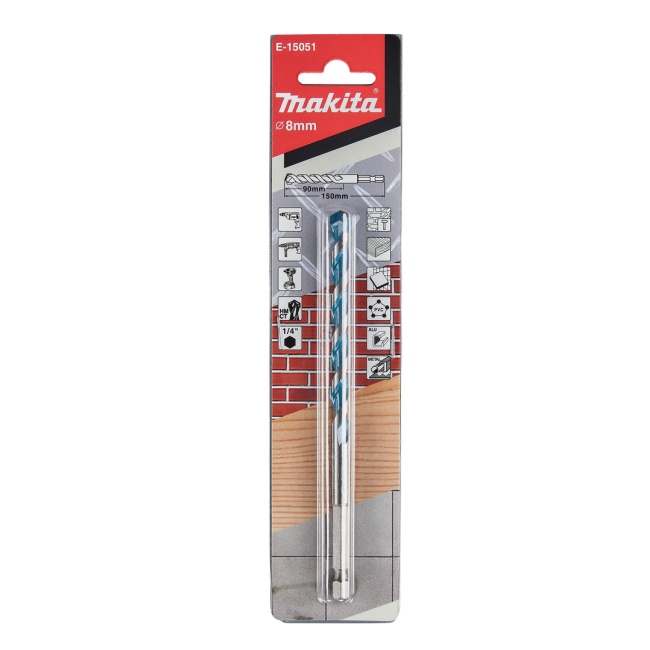 Makita E-15051 TCT vrták pro multimateriál 8x150mm stopka šestihran 1/4"