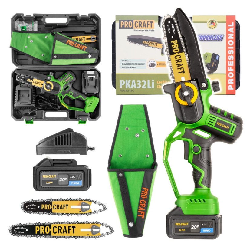Procraft PKA32Li-P aku řetězová pila s pouzdrem 150/203 mm 20V 1x4Ah