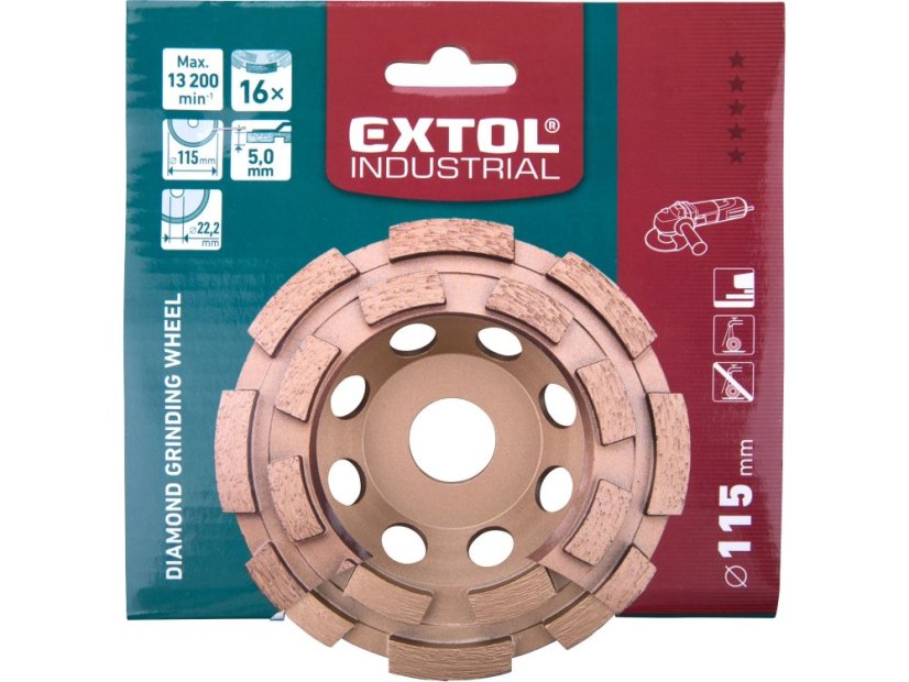 EXTOL INDUSTRIAL 8703121 kotouč diamantový brusný dvouřadý, O 115x22,2mm