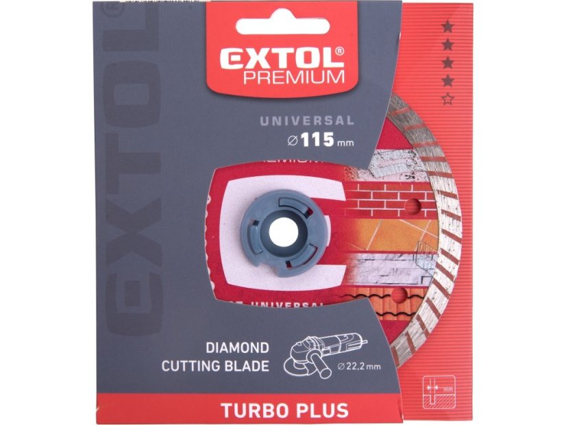 EXTOL PREMIUM 8803031 kotouč diamantový řezný TURBO PLUS - suché i mokré řezání, O 115x22,2x2mm