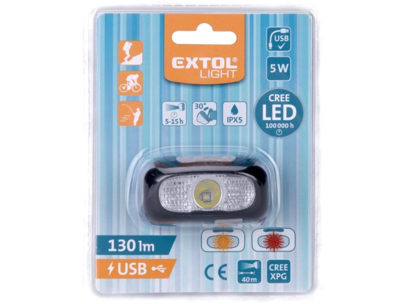 EXTOL LIGHT 43181 čelovka 130lm CREE XPG, USB nabíjení, dosvit 40m, 5W CREE XPG LED