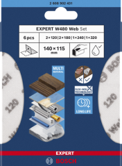 Bosch sada ručních brusných sítí EXPERT W480 Web 1/4, 115 × 140 mm, G120 (2×); G180 (2×); G240 (1×); G320 (1×), 6 ks