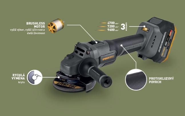 Procraft Industrial AG125A aku úhlová bruska 125 mm 20 V 1x4Ah