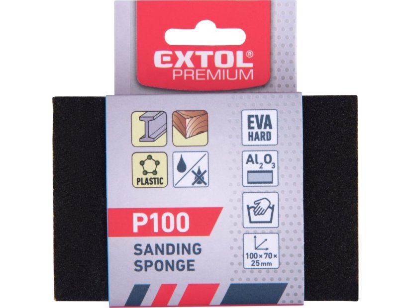 EXTOL PREMIUM 8803664 brusná houba, 100x70x25mm, P100, čtyřstranná, abrazivo-korund