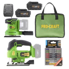 Procraft SPX20BLbb/ST24/BG500 aku sada nářadí PX20BL aku excentrická bruska 125 mm + ST24 aku přímočará pila + taška BG500 20 V 2x4 Ah