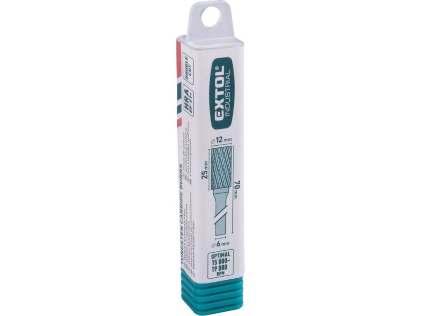 EXTOL INDUSTRIAL 8703715 fréza karbidová, válcová s čelním ozubením, pr.12x25mm/stopka 6mm,sek střední (double-cut)