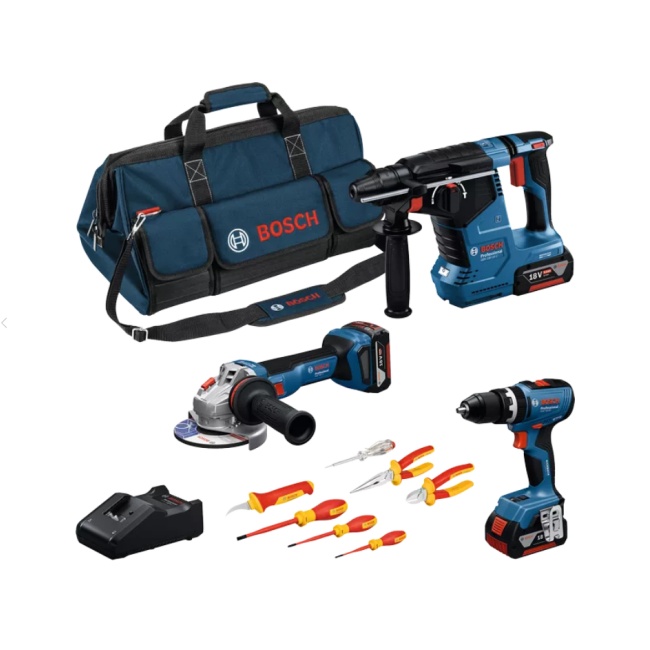 Bosch GSB 18V-65 + GWS 18V-11 + GBH 18V-24 C + VDE el. sada + 3x GBA 5.0Ah  0615A5007H