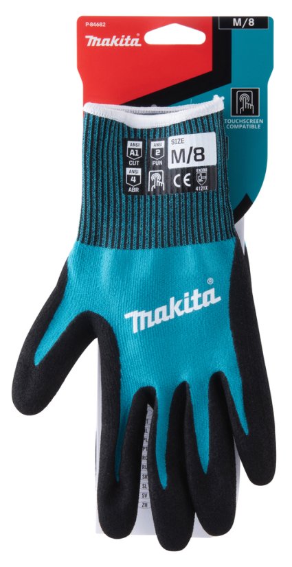 Makita P-84682 rukavice pracovní pletené basic, nitril, velikost M/8