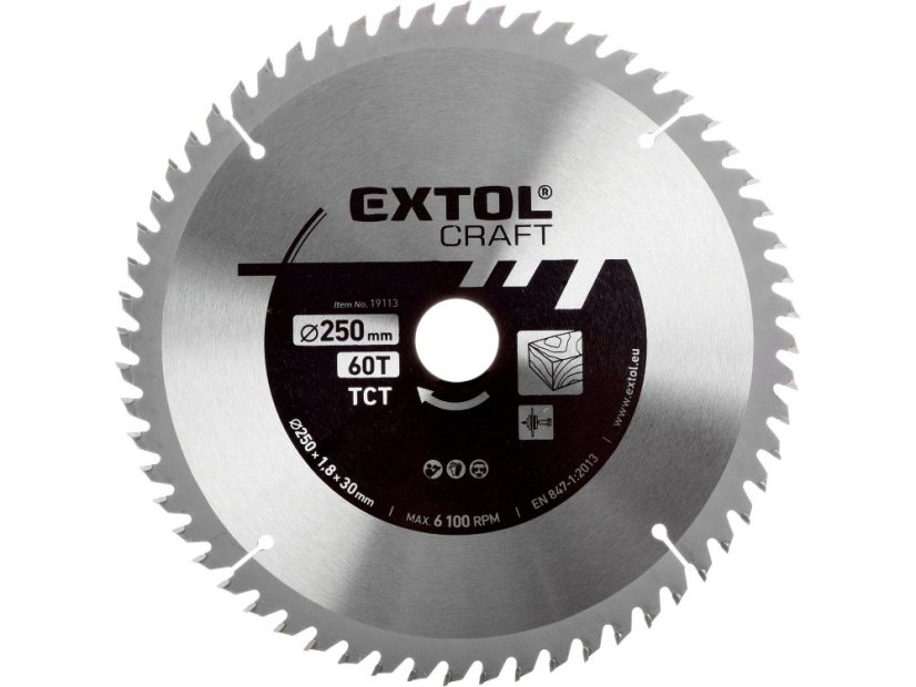 EXTOL CRAFT 19113 kotouč pilový s SK plátky, O 250x2,8x30mm, 60T