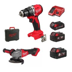Milwaukee ELVINSET2 aku set nářadí 18V příklepová vrtačka + uhlová bruska 125 mm + aku baterie 5Ah