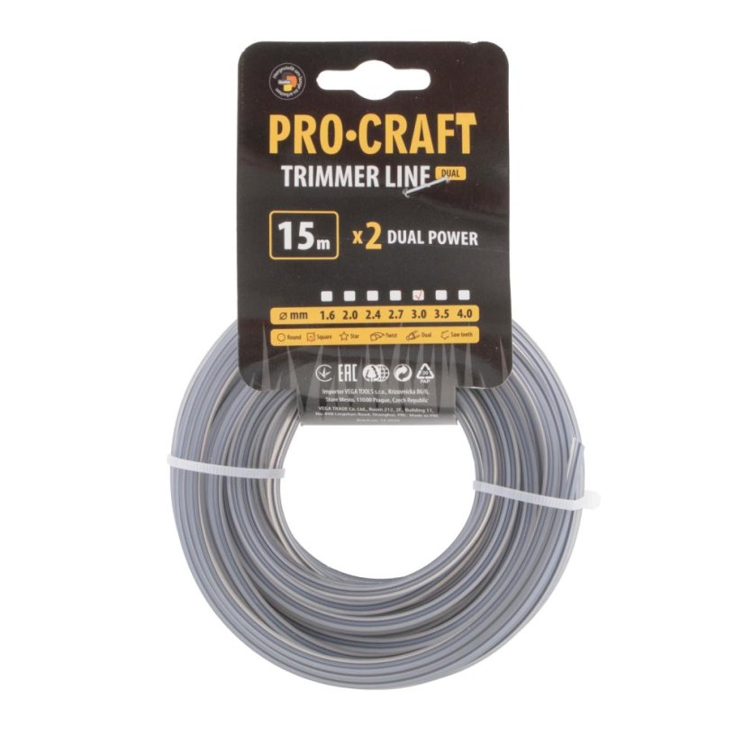 Procraft KV/J-3/15 struna žací s výstuhou 3mm 15m čtverec