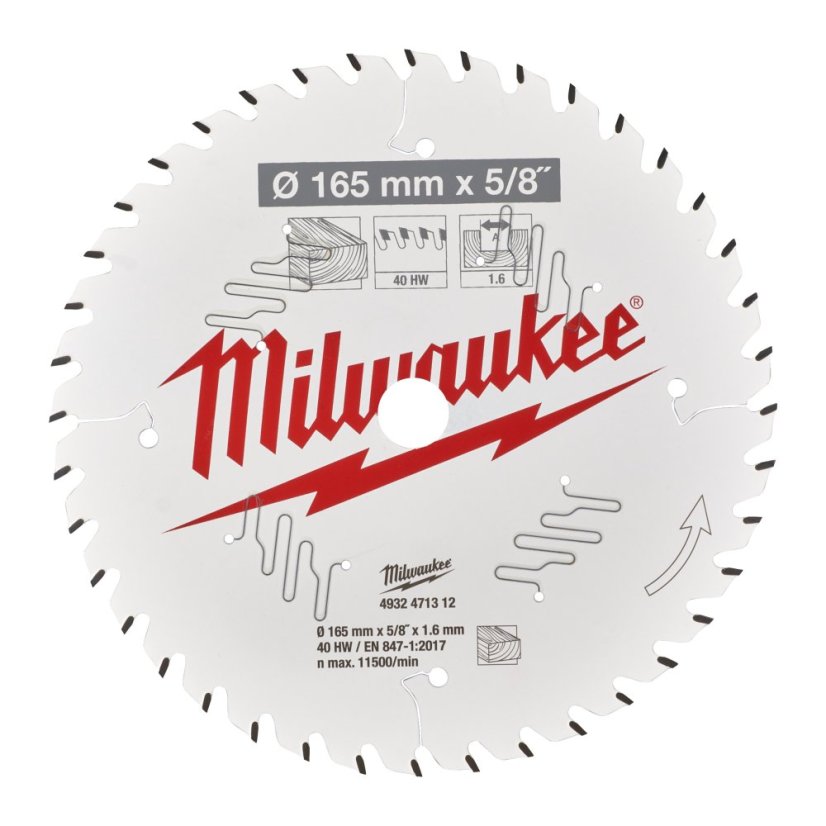 Milwaukee CSB P W 165 x 15.87 x 1.6 x 40ATB Kotouče pro okružní pily 4932471312