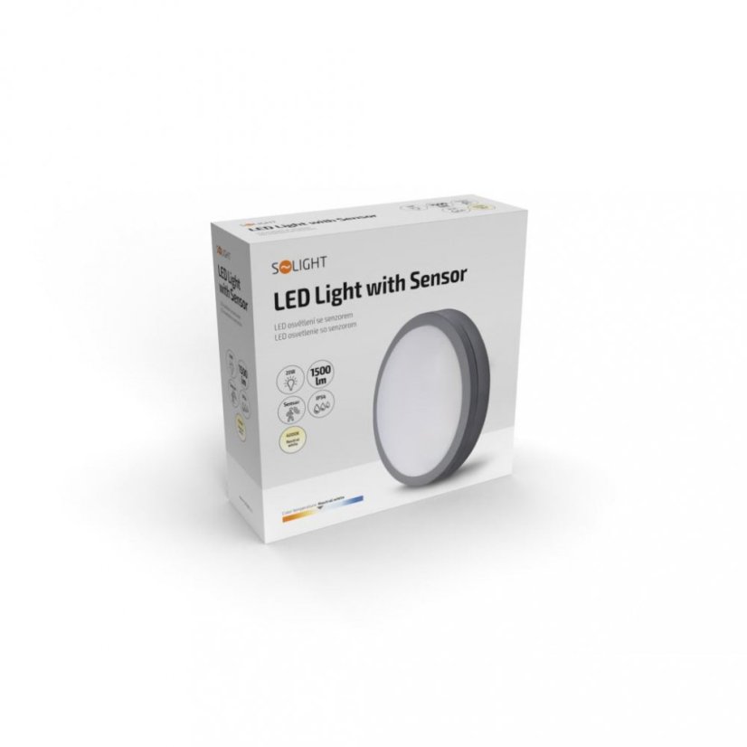 Solight WO781-G-M LED venkovní osvětlení se senzorem Siena, šedé, 20W, 1500lm, 4000K, IP54, 23cm