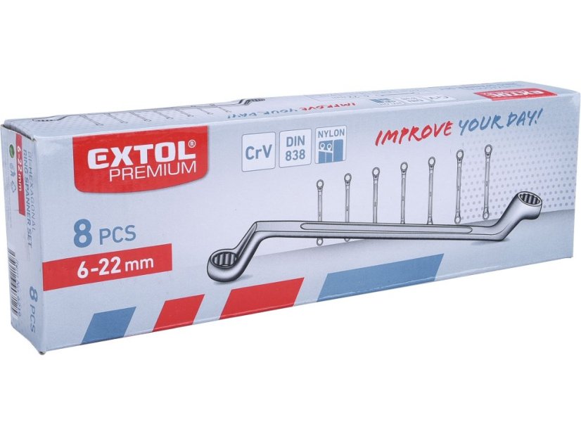 EXTOL PREMIUM 6219 klíče očkové, sada 8ks, 6-22mm, CrV