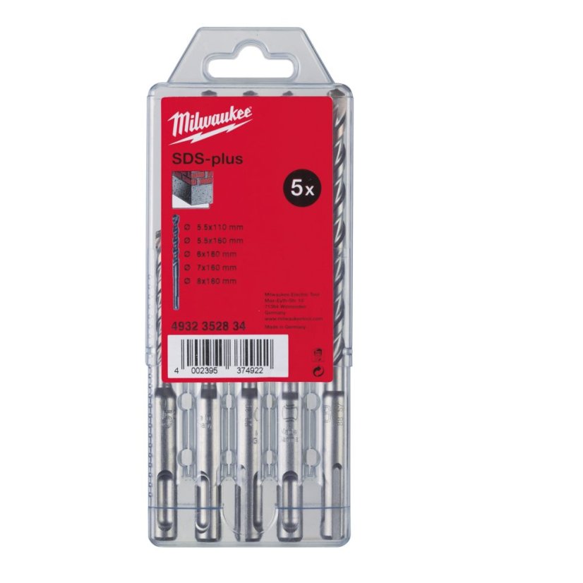 Milwaukee 5 dílná sada vrtáků 5,5 - 8 mm SDS-Plus M2 dvoubřit 4932352834