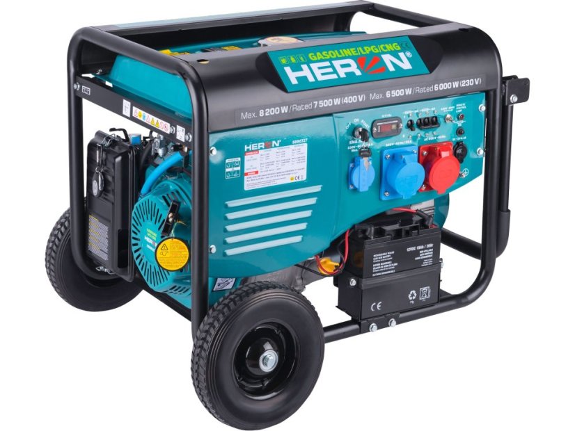 Heron 8896326 elektrocentrála benzínová a plynová (LPG/NG) 17HP/8,2kW, elektrický start, ATS ready, podvozek