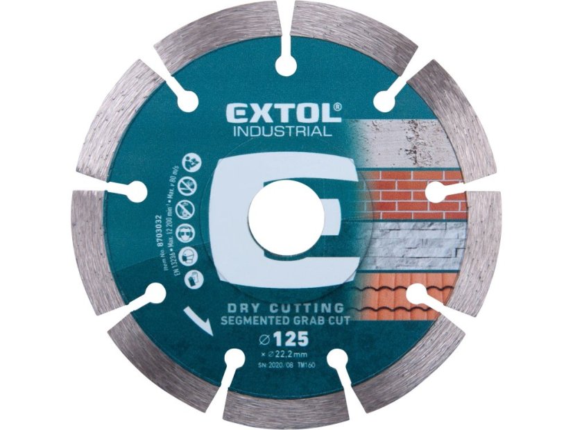 EXTOL INDUSTRIAL 8703032 kotouč diamantový řezný segmentový Grab Cut, suché řezání, O 125x22,2x2mm