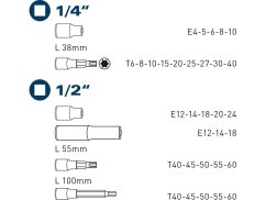 FORTUM 4700020 hlavice nástrčné a zástrčné TORX, sada 32ks, 1/4", 1/2"