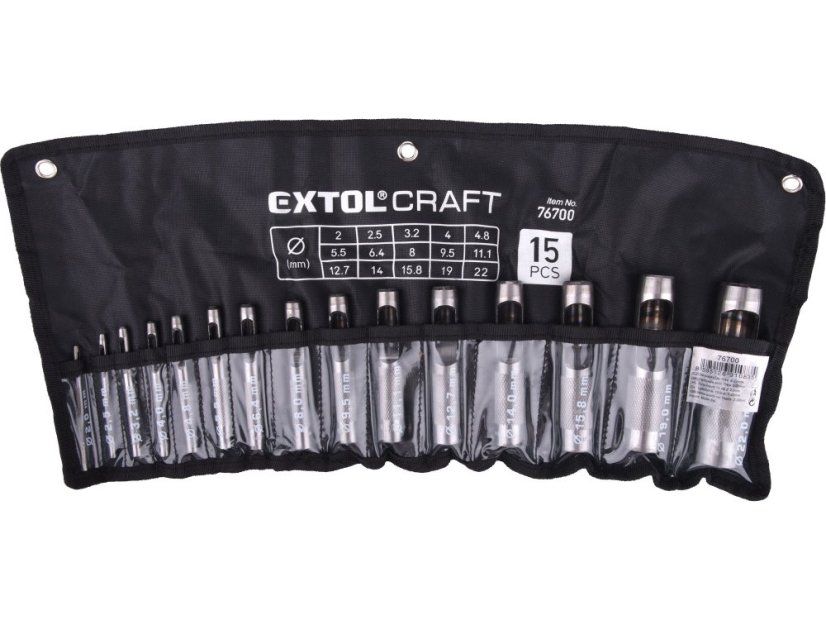 EXTOL CRAFT 76700 děrovač kůže, sada 15ks, 2-22mm