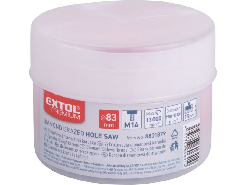 EXTOL PREMIUM korunka vykružovací diamantová, O 83mm, závit M14