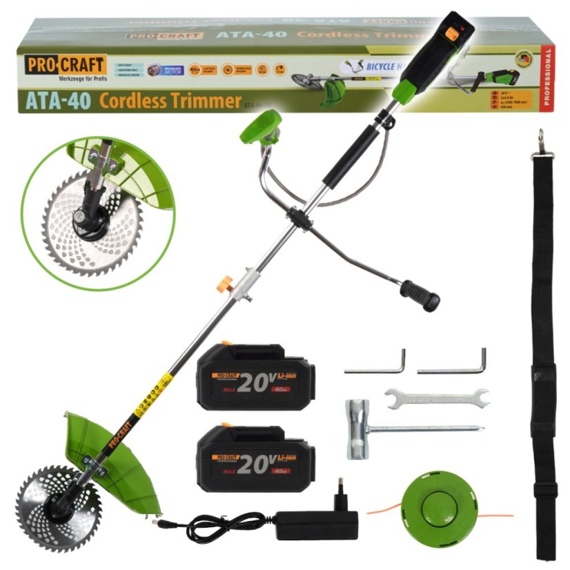 Procraft ATA-40C aku křovinořez s řidítky 400 mm 20 V 2x 4A h