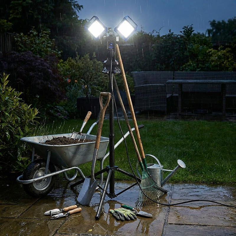 Solight WM-60W-FVP duální teleskopický přenosný LED reflektor se zásuvkou, 2x30W, 5400lm, 4000K, 62-152cm, IP54